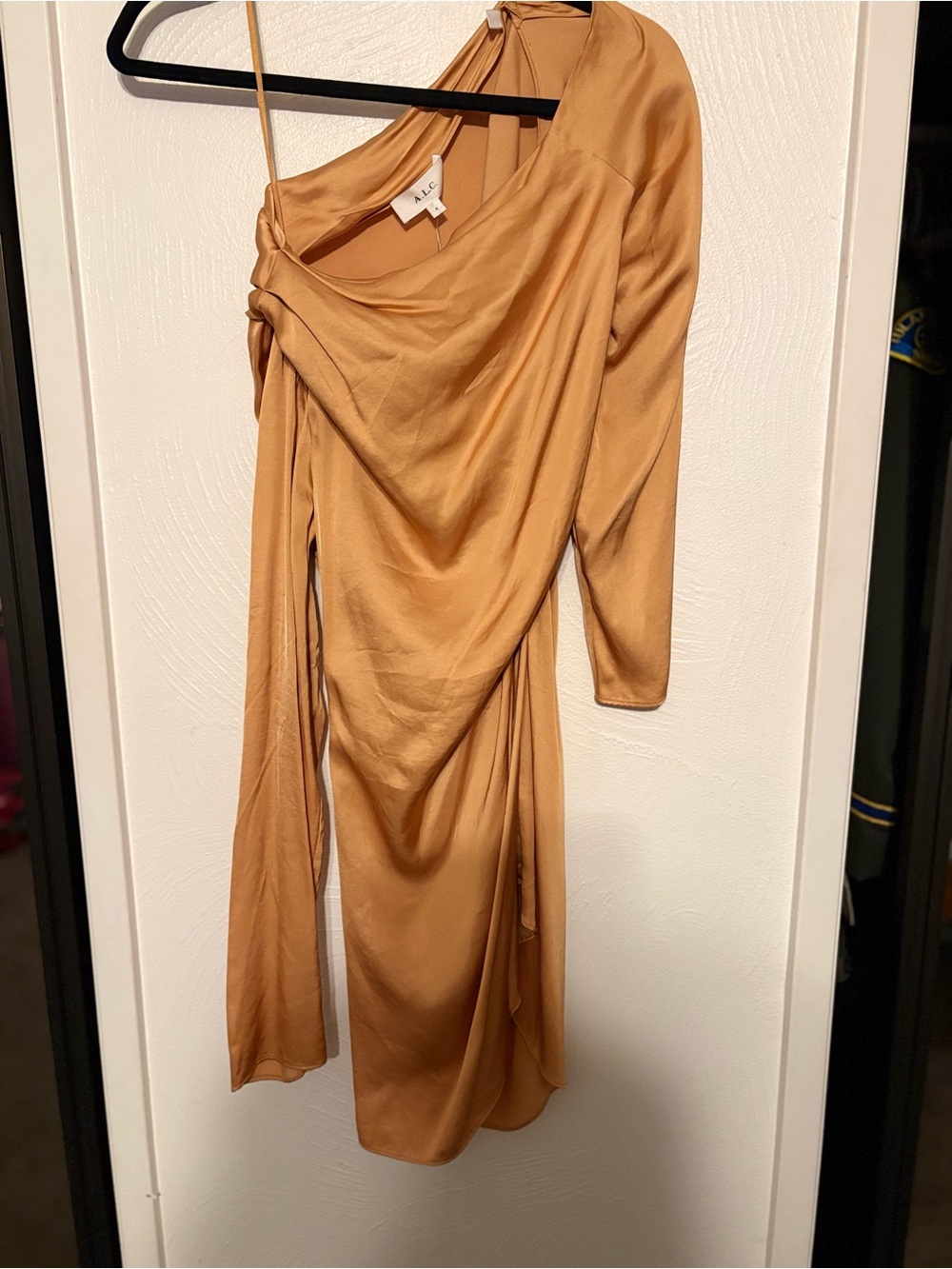 A.L.C. Cami One Shoulder Draped Midi Dress Tan Size 4 NWT
